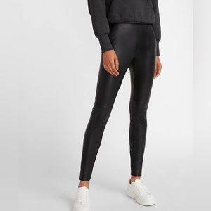 NWT Express Super High Waisted Black Faux Leather Seamed Leggings Size M